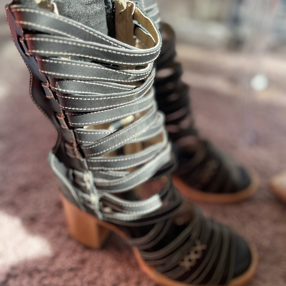Freebird by Steven Makayla Black Strappy Heeled Boots